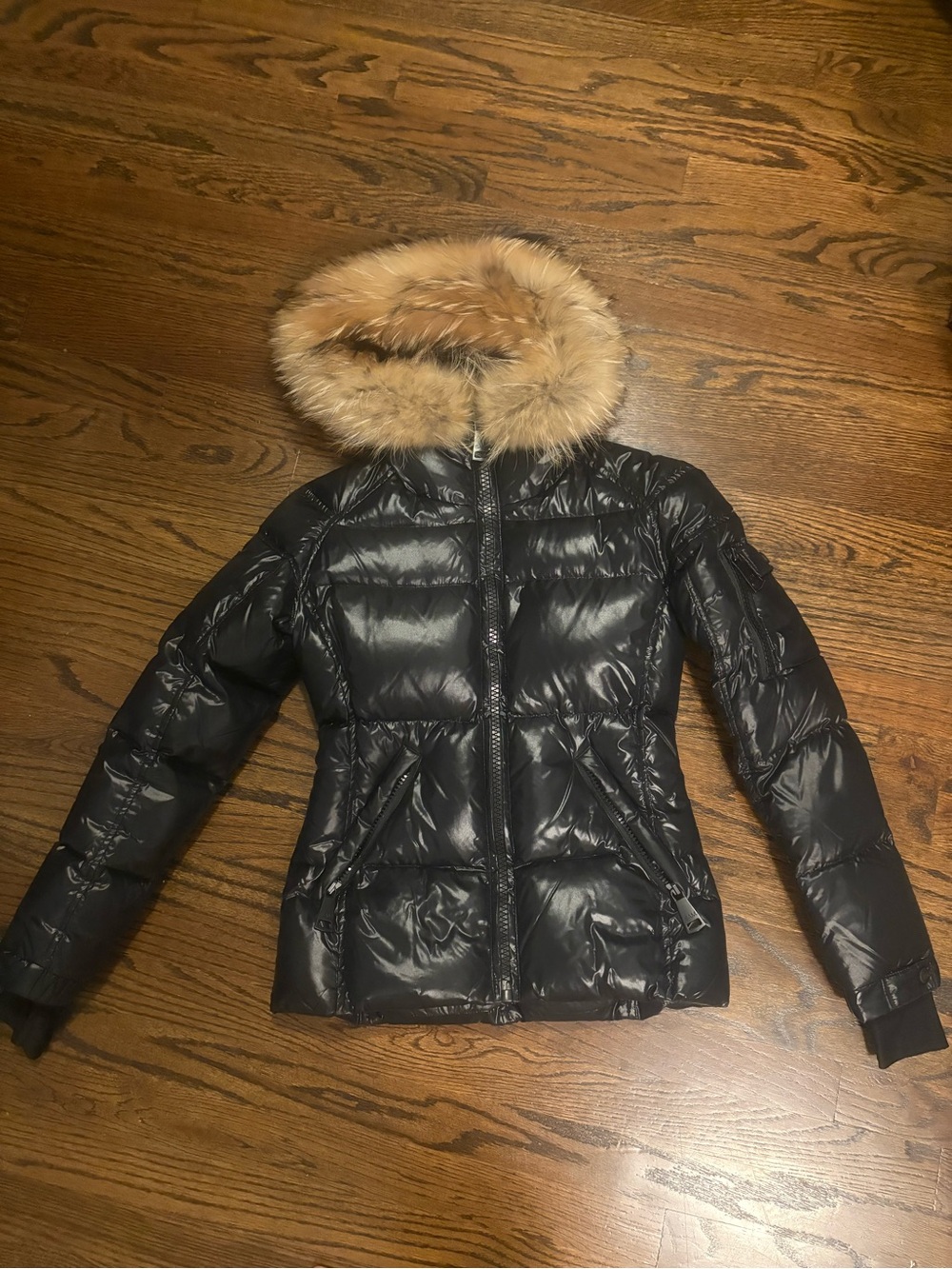 SAM. New York Women's Black Puffer Jacket with Fur-Trim Hood
